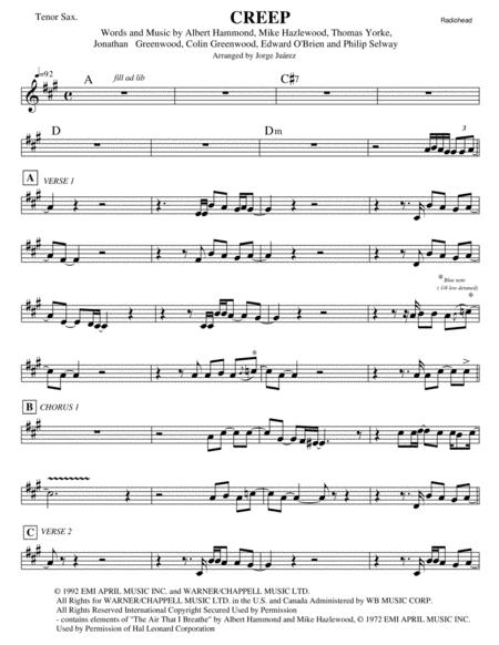 Free Sheet Music Creep Tenor Sax