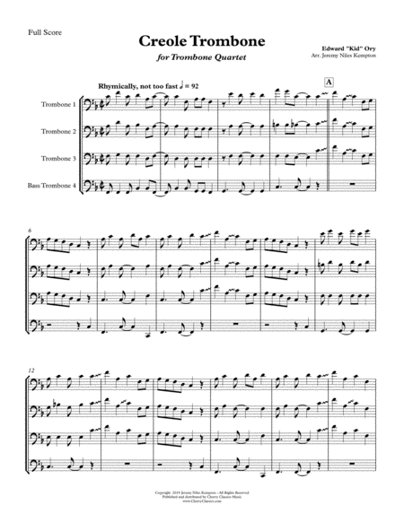 Creole Trombone For Trombone Quartet Sheet Music