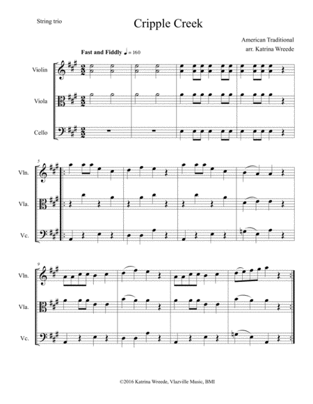 Cripple Creek For String Trio Sheet Music