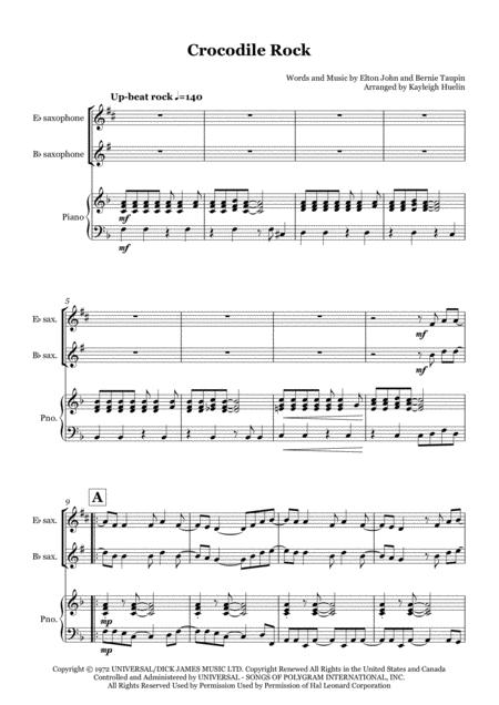 Free Sheet Music Crocodile Rock By Elton John Solo Saxophone In Eb Bb With Piano