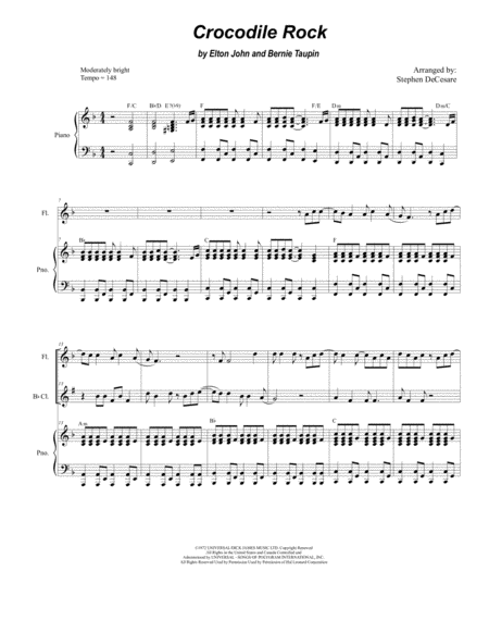 Crocodile Rock Duet For Flute And Bb Clarinet Sheet Music