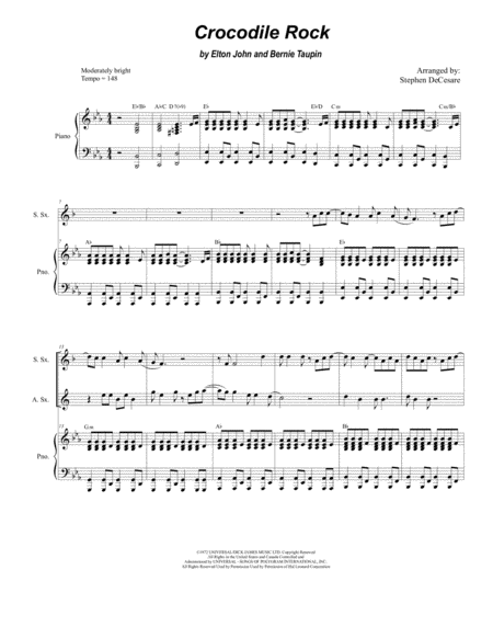 Crocodile Rock Duet For Soprano And Alto Saxophone Sheet Music