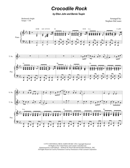 Crocodile Rock Duet For Soprano And Tenor Saxophone Sheet Music