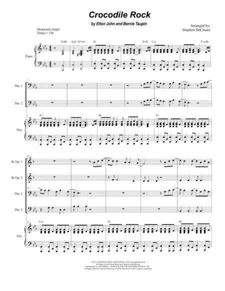 Crocodile Rock For Brass Quartet And Piano Alternate Version Sheet Music