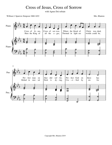 Free Sheet Music Cross Of Jesus Cross Of Sorrow With Agnus Dei