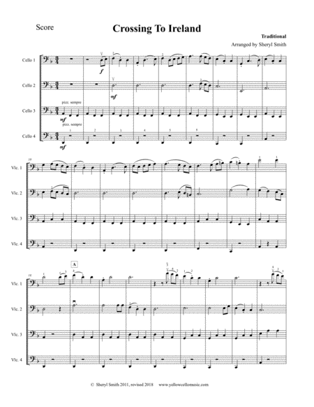 Crossing To Ireland Traditional Celtic Tune For Beginner Cello Quartet Four Cellos Sheet Music