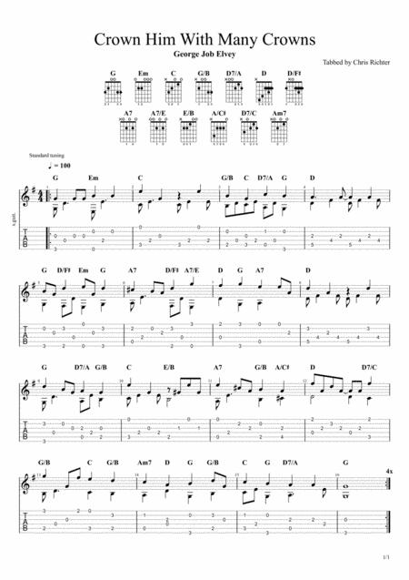 Crown Him With Many Crowns By George Job Elvey Solo Fingerstyle Guitar Tab Sheet Music
