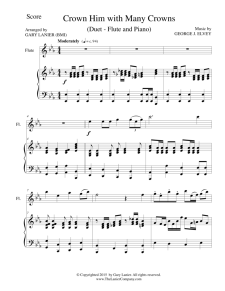 Free Sheet Music Crown Him With Many Crowns Duet Flute And Piano Score And Parts