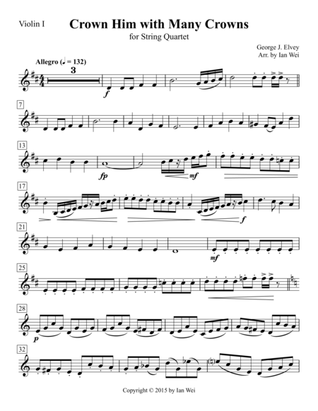 Crown Him With Many Crowns For String Quartet Sheet Music