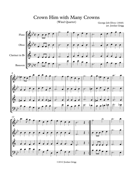 Free Sheet Music Crown Him With Many Crowns Wind Quartet