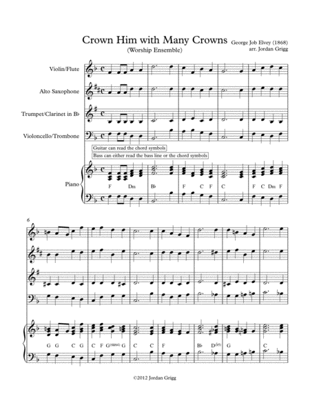 Free Sheet Music Crown Him With Many Crowns Worship Ensemble