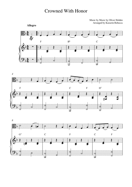 Free Sheet Music Crowned With Honor Viola Solo And Piano Accompaniment
