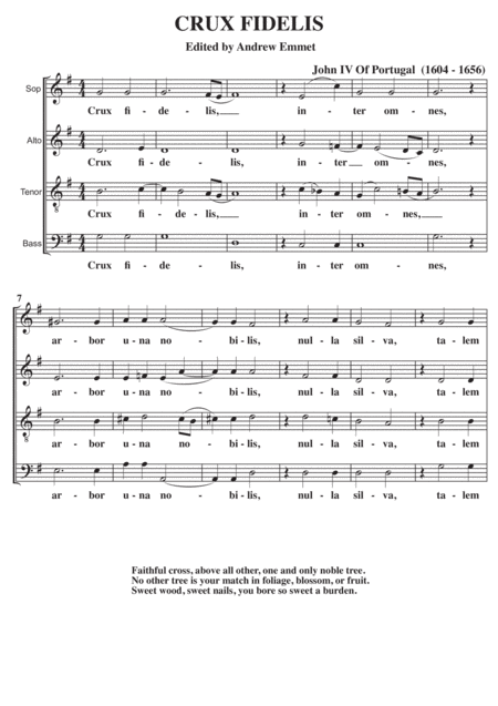 Free Sheet Music Crux Fidelis A Cappella