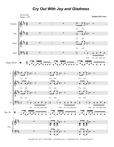 Cry Out With Joy And Gladness Sheet Music