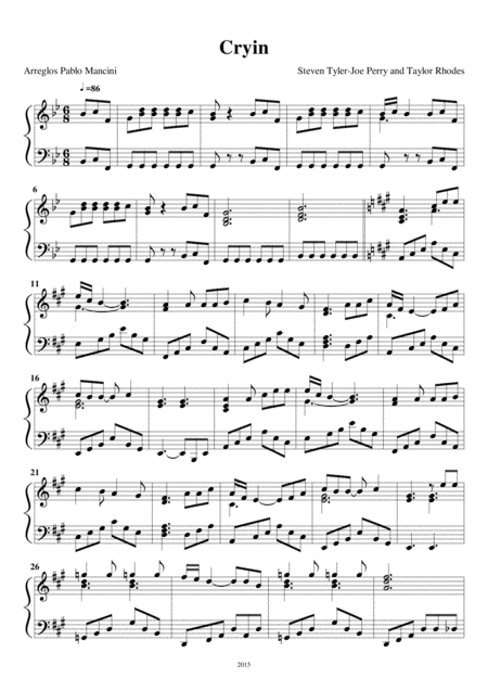 Cryin Of Aerosmith Piano Version Arrangements Pablo Mancini Sheet Music