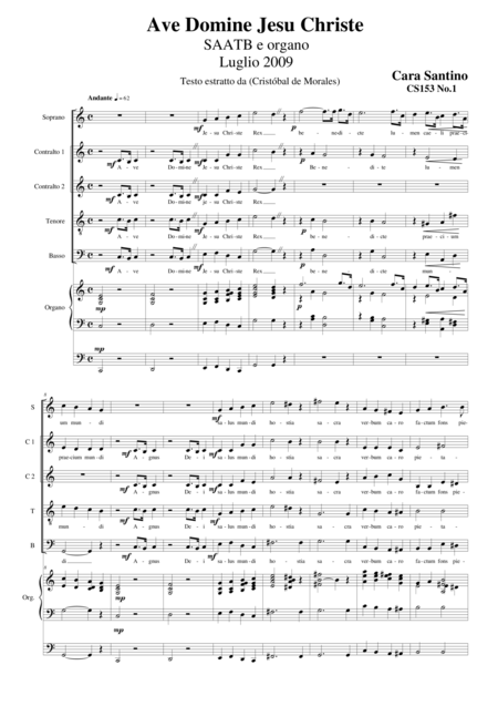 Cs153 No 1 Ave Domine Jesu Christe Choir Saatb And Organ Sheet Music