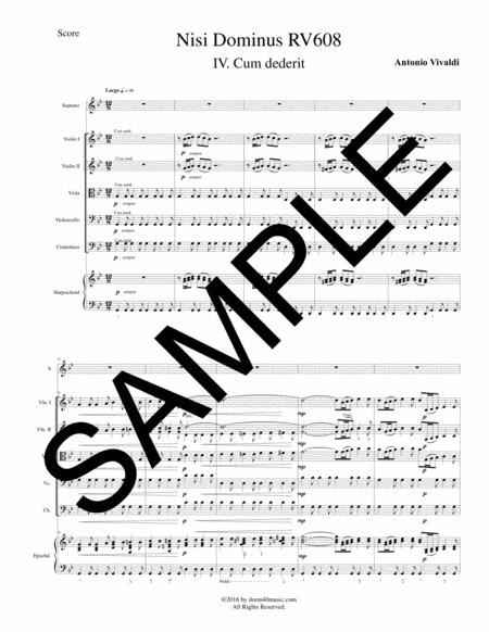 Free Sheet Music Cum Dederit From Nisi Dominus For Soprano Strings And Continuo