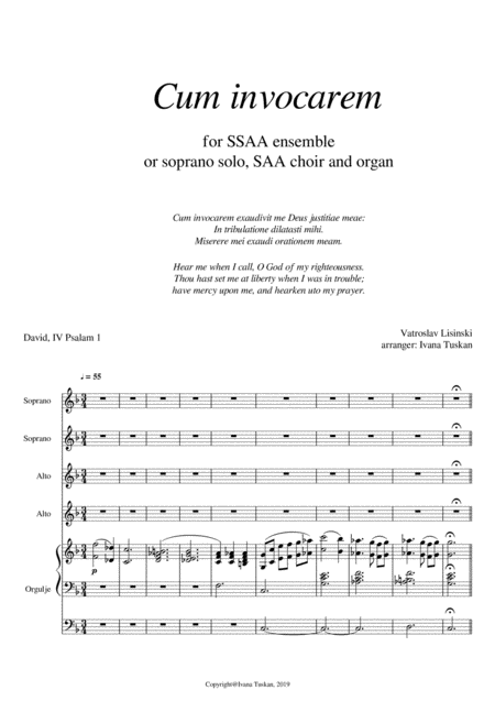 Cum Invocarem For Ssaa And Organ Sheet Music