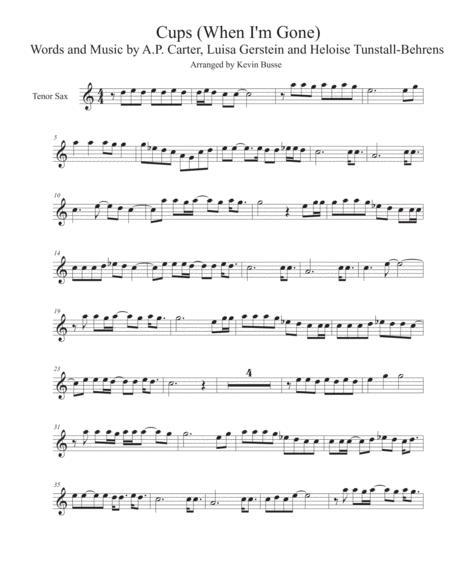 Cups Easy Key Of C Tenor Sax Sheet Music