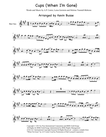 Cups When I M Gone Bari Sax Sheet Music