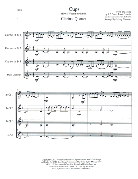 Cups When I M Gone For Clarinet Quartet Sheet Music