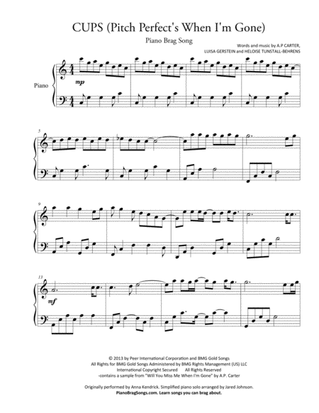 Cups When I M Gone Short Piano Solo Sheet Music