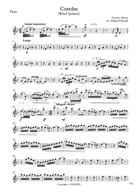 Czardas Wind Quintet Set Of Parts X5 Sheet Music