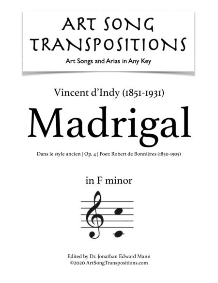 Free Sheet Music D Indy Madrigal Transposed To F Minor