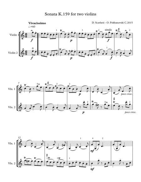Free Sheet Music D Scarlatti Sonata In C K 159 For Two Violins