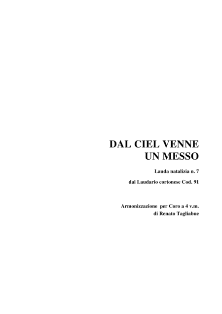 Dal Cielo Venne Un Messo From Laudario Cortonese For Satb Choir Sheet Music