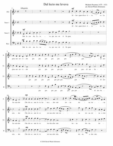 Dal Lecto Me Levava For Attb Choir Sheet Music