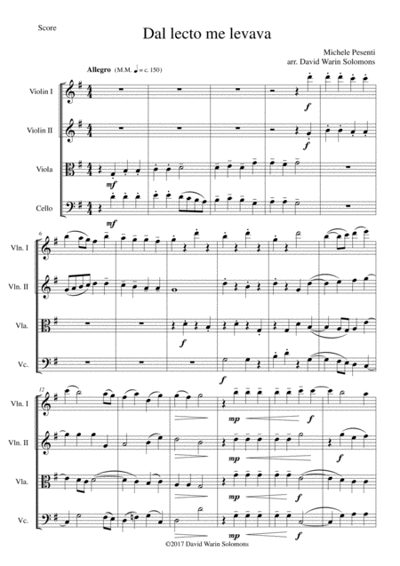 Free Sheet Music Dal Lecto Me Levava For String Quartet