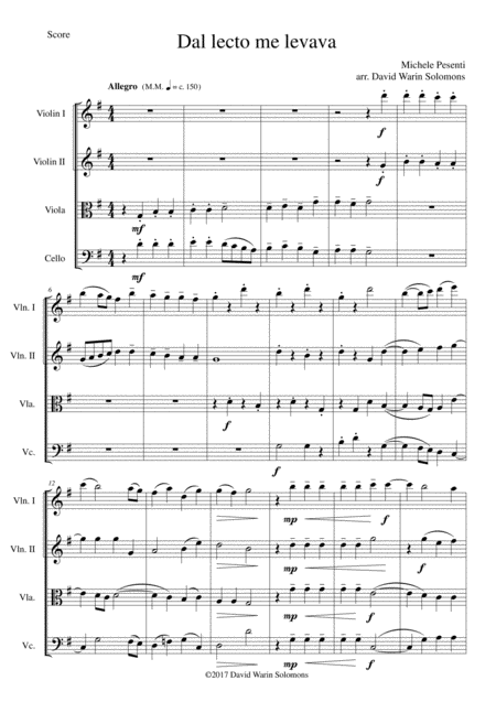 Dal Lecto Me Levava For String Quartet Sheet Music