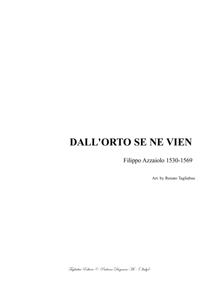 Dall Orto Se Ne Vien Azzaiolo F For Satb Choir Sheet Music