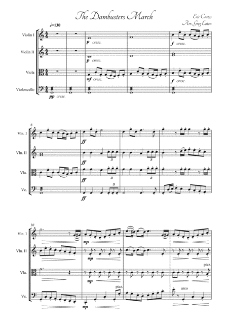 Dambusters March Theme From The Film By Eric Coates Arranged For String Quartet By Greg Eaton Perfect For Gigging Quartets Score And Parts Sheet Music