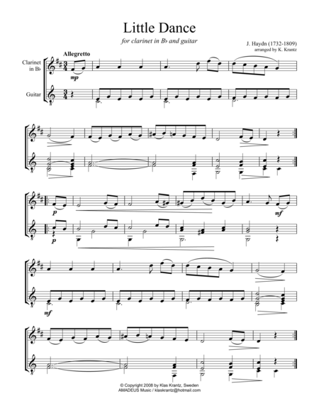 Free Sheet Music Dance For Clarinet In Bb And Guitar