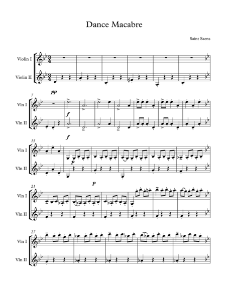 Dance Macabre For Two Violin Easy Sheet Music