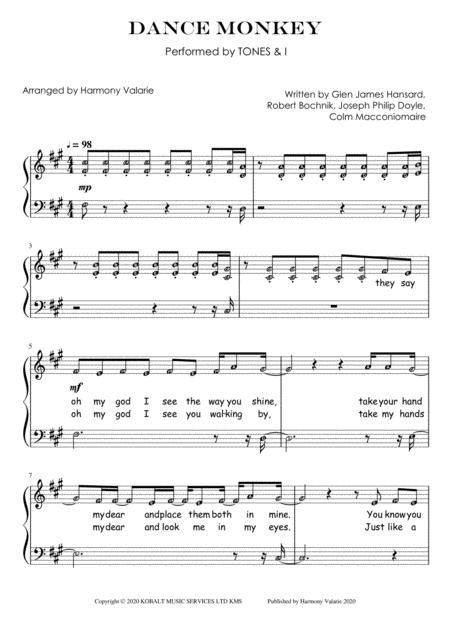 Free Sheet Music Dance Monkey Piano Solo Easy And Short In Original Key Grade 1