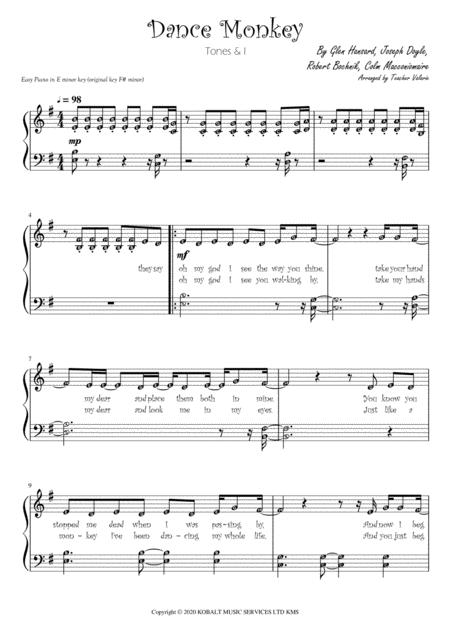 Free Sheet Music Dance Monkey Piano Solo Short And Easy In E Minor Key Grade 1