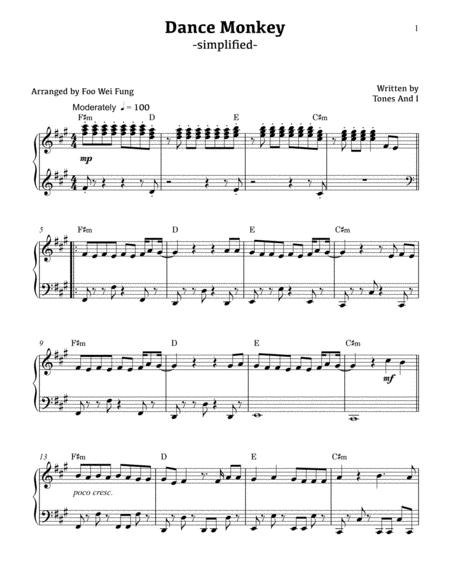 Dance Monkey Simplified Sheet Music