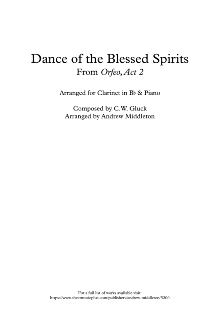 Dance Of The Blessed Spirits Arranged For Clarinet And Piano Sheet Music