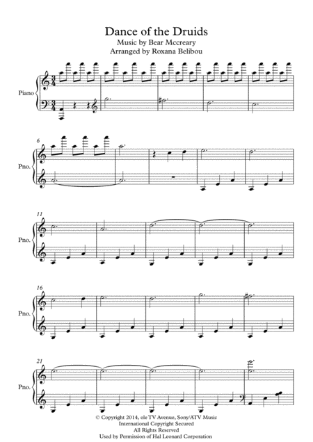 Dance Of The Druids From Outlander Piano Sheet Music