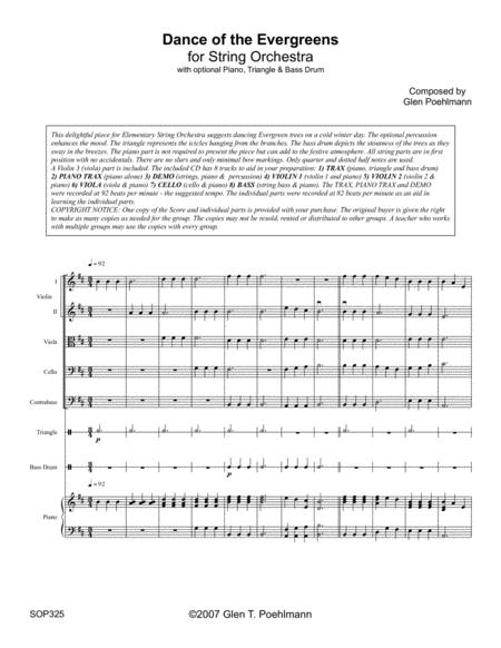 Dance Of The Evergreens For Elementary String Orchestra With Optional Piano Perc Sheet Music