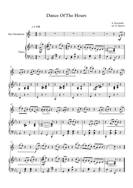 Free Sheet Music Dance Of The Hours Amilcare Ponchielli For Alto Saxophone Piano