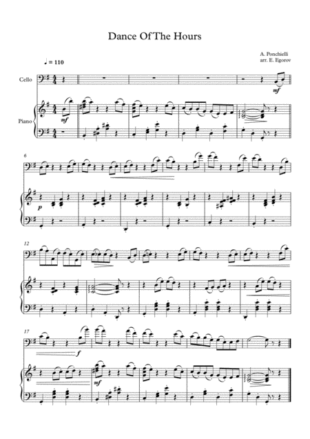 Dance Of The Hours Amilcare Ponchielli For Cello Piano Sheet Music