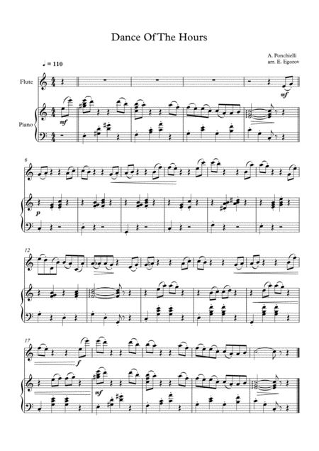 Free Sheet Music Dance Of The Hours Amilcare Ponchielli For Flute Piano