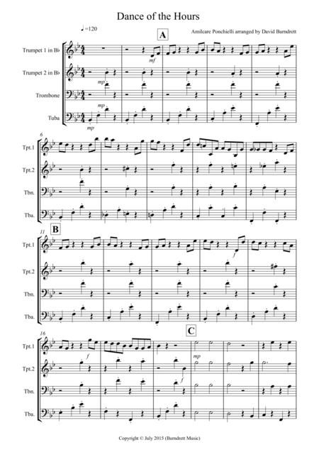 Dance Of The Hours For Brass Quartet Sheet Music