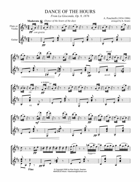 Free Sheet Music Dance Of The Hours For Violin Or Flute And Guitar