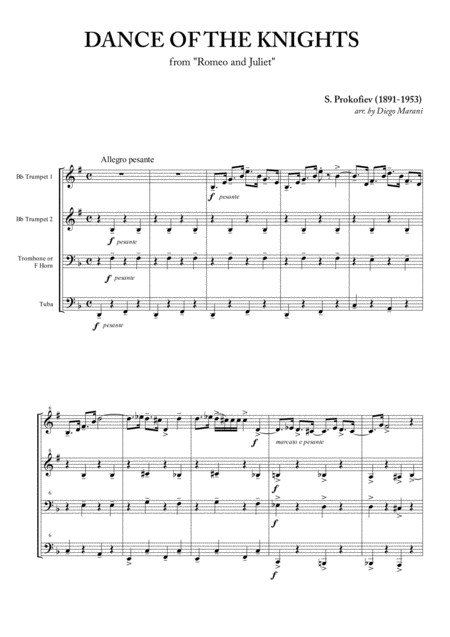 Dance Of The Knights From Romeo And Juliet For Brass Quartet Sheet Music