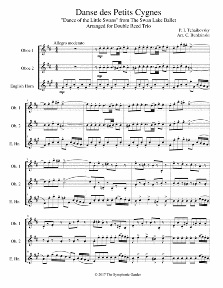 Dance Of The Little Swans From Swan Lake Double Reed Trio 2 Oboes And English Horn Sheet Music